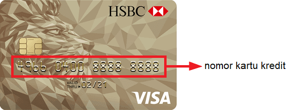Letak 16 digit nomor kartu kredit HSBC